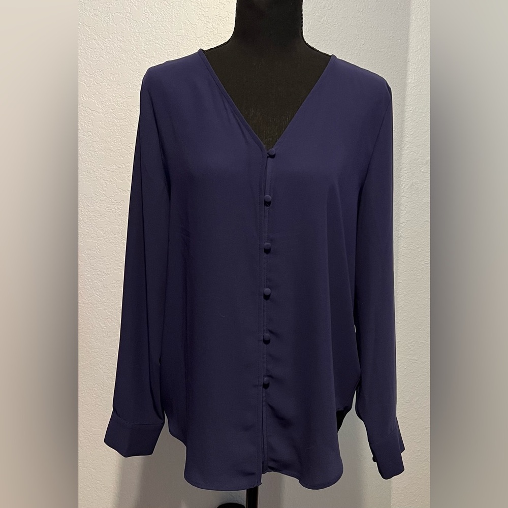 Rachel Zoe Indigo Button-Up Blouse EUC